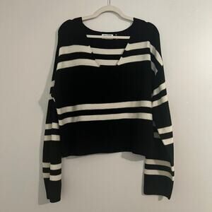 LNA Clothing Modal Blend Black &‎ White Striped V Neck Long Sleeve Sweater Sz Lg
